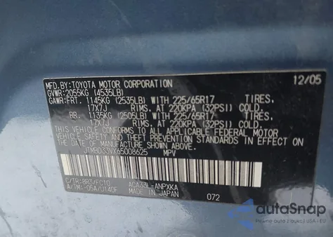 2006 Toyota Rav4 z USA, uszkodzony, nr VIN JTMBD33VX65008625